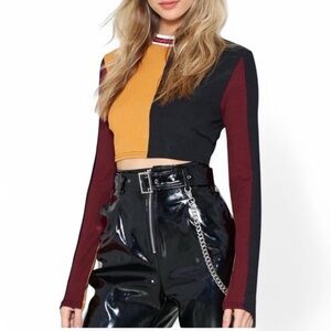 Nasty Gal Colorblock Long Sleeve Crop Top